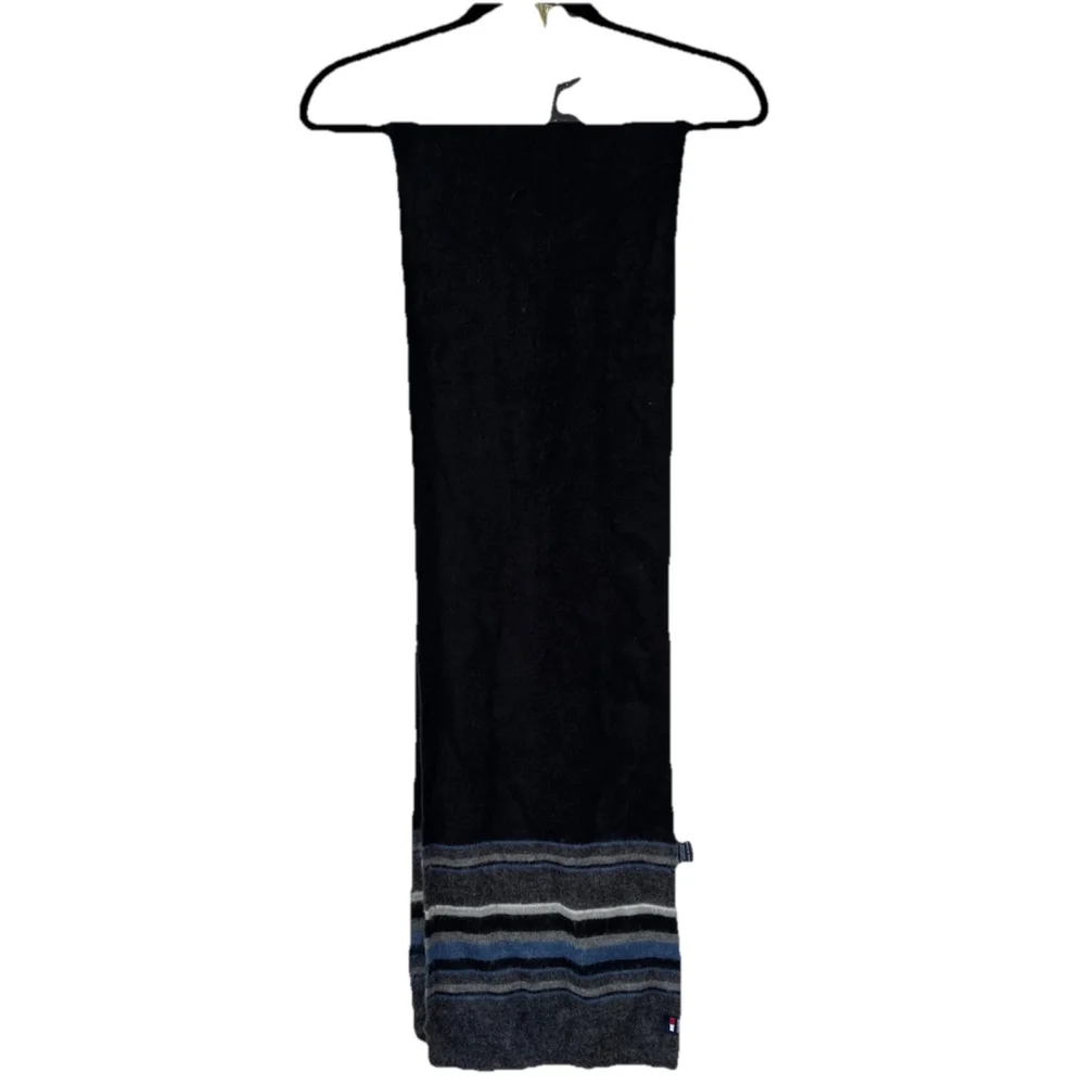 Tommy Hilfiger Acrylic Scarf Black Gray Blue Striped Winter Unisex